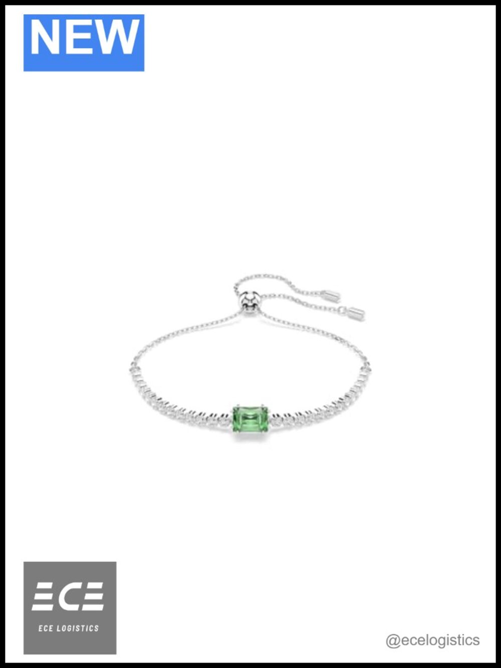 Swarovski Matrix Tennis Bracelet, Green, Blue Crystals, Rhodium Finish